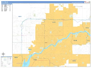 Appleton, WI Business Reference style ZIP Code wall map