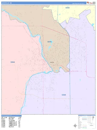 Janesville, WI ColorCast style ZIP Code wall map