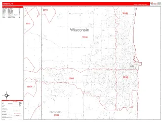 Kenosha, WI RedLine style ZIP Code wall map