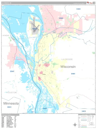 La Crosse, WI Classic style ZIP Code wall map