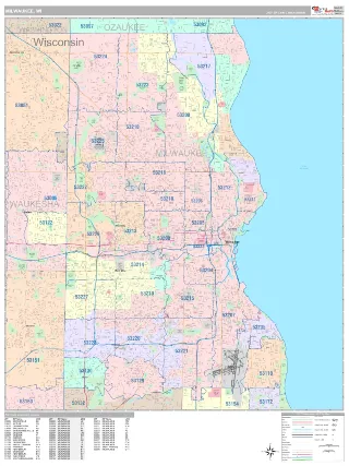 Milwaukee, WI Classic style ZIP Code wall map