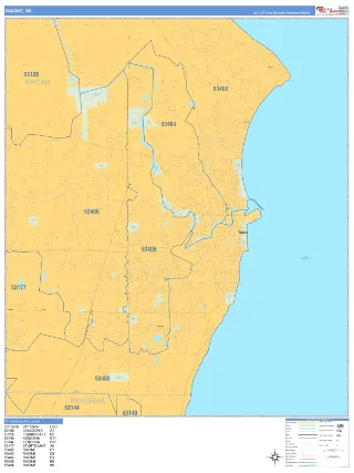 Racine, WI Business Reference style ZIP Code wall map