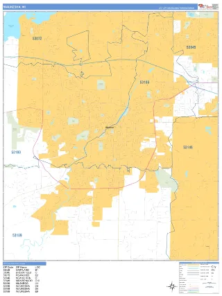 Waukesha, WI Business Reference style ZIP Code wall map