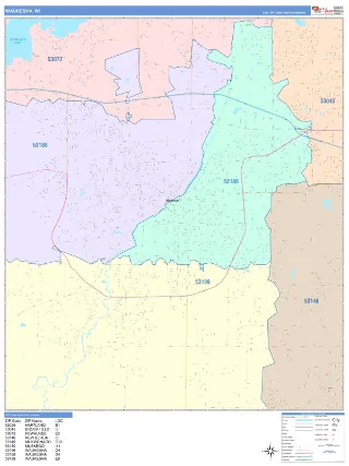 Waukesha, WI ColorCast style ZIP Code wall map