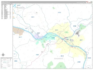 Charleston, WV Classic style ZIP Code wall map