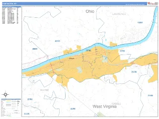 Huntington, WV Business Reference style ZIP Code wall map