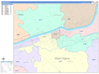Huntington, WV ColorCast style ZIP Code wall map