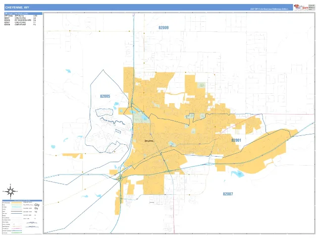 Cheyenne, WY ZIP Code Wall Map, Business Reference style