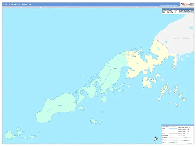 Aleutians East County, AK ZIP Code Wall Map, ColorCast style