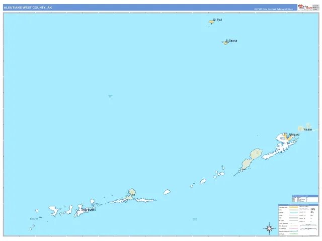 Aleutians West County, AK ZIP Code Wall Map, Business Reference style