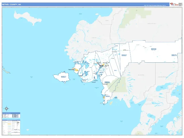 Bethel County, AK ZIP Code Wall Map, Business Reference style