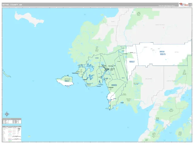 Bethel County, AK ZIP Code Wall Map, Classic style