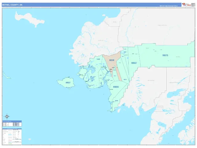 Bethel County, AK ZIP Code Wall Map, ColorCast style