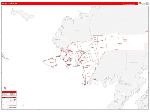 Bethel County, AK ZIP Code Wall Map, RedLine style