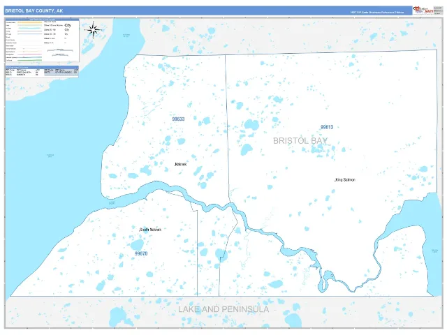 Bristol Bay County, AK ZIP Code Wall Map, Business Reference style