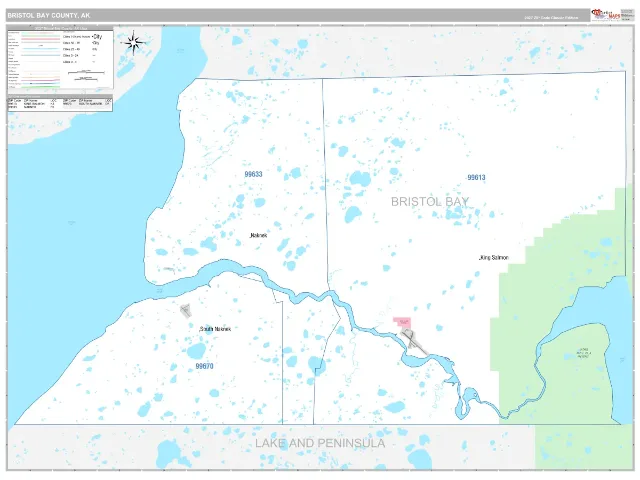 Bristol Bay County, AK ZIP Code Wall Map, Classic style