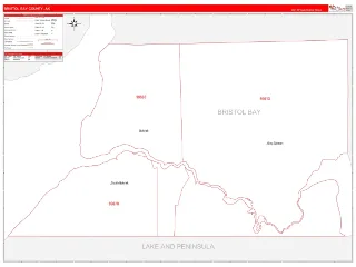 Bristol Bay County, AK RedLine style ZIP Code wall map