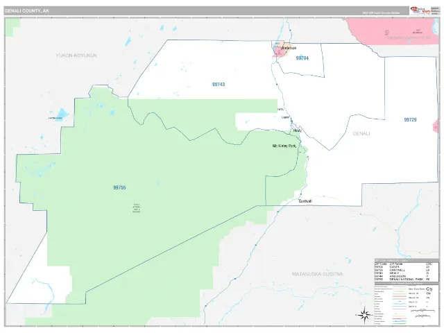 Denali County, AK ZIP Code Wall Map, Classic style