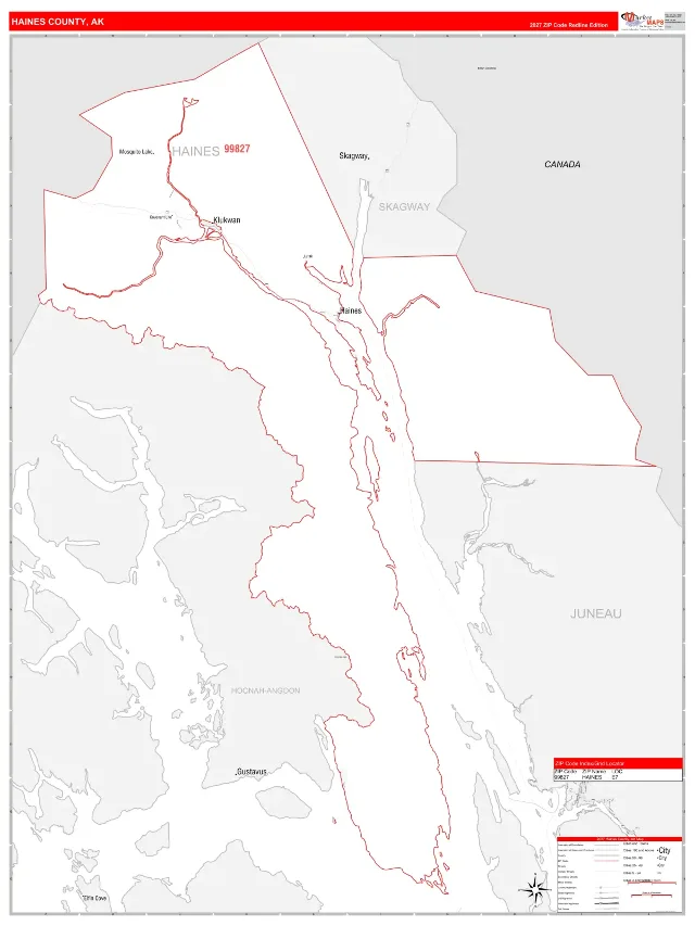 Haines County, AK ZIP Code Wall Map, RedLine style