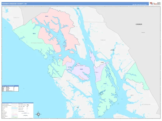 Hoonah-Angoon County, AK ZIP Code Wall Map, ColorCast style