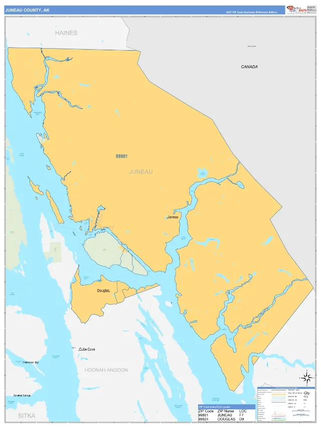 Juneau County, AK ZIP Code Wall Map, Business Reference style