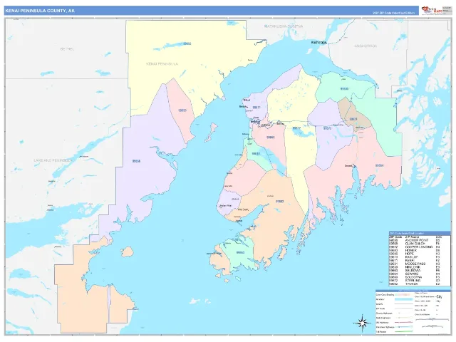 Kenai Peninsula County, AK ZIP Code Wall Map, ColorCast style