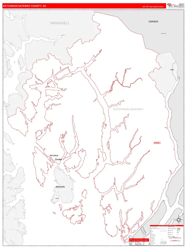 Ketchikan Gateway County, AK ZIP Code Wall Map, RedLine style