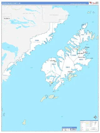 Kodiak Island County, AK Business Reference style ZIP Code wall map