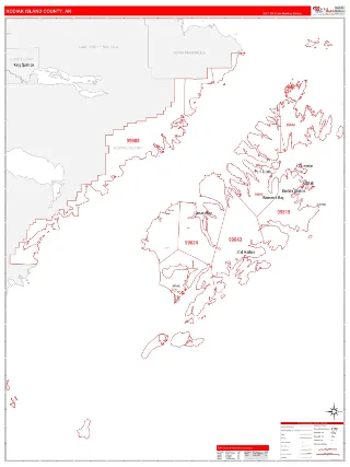 Kodiak Island County, AK RedLine style ZIP Code wall map