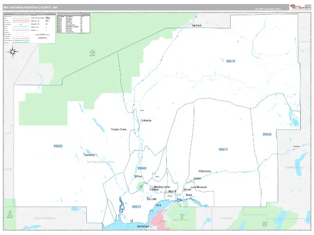 Matanuska-Susitna County, AK ZIP Code Wall Map, Classic style