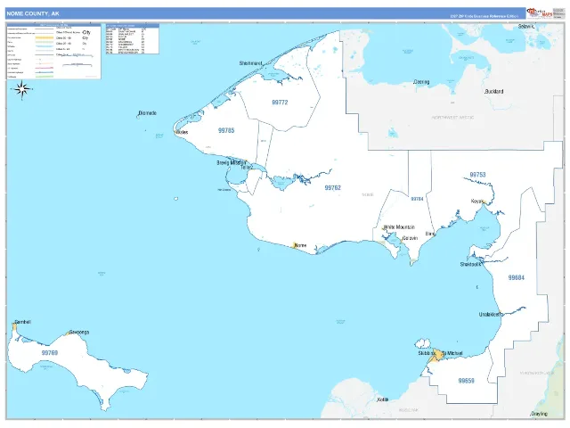 Nome County, AK ZIP Code Wall Map, Business Reference style