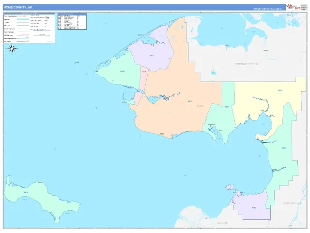 Nome County, AK ZIP Code Wall Map, ColorCast style