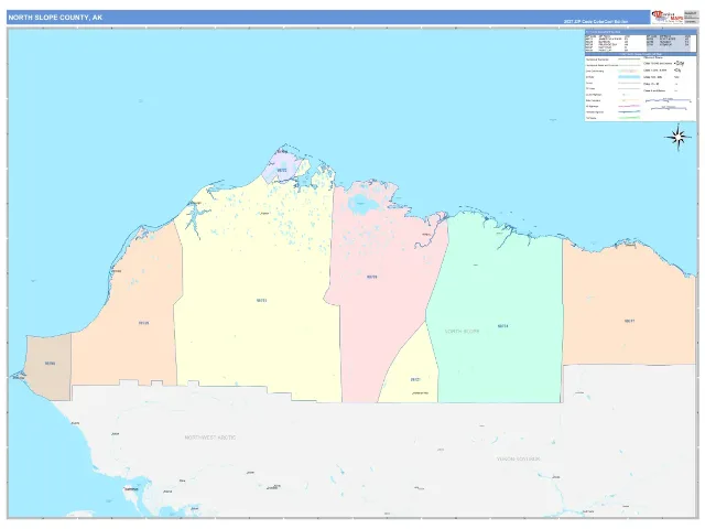 North Slope County, AK ZIP Code Wall Map, ColorCast style