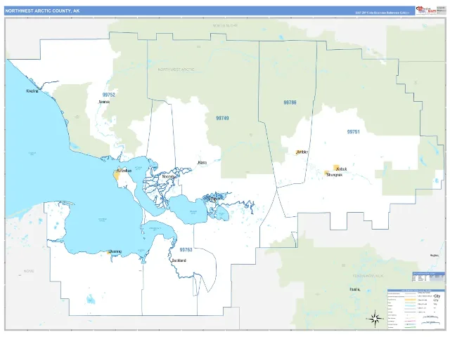 Northwest Arctic County, AK ZIP Code Wall Map, Business Reference style