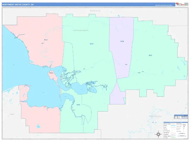 Northwest Arctic County, AK ZIP Code Wall Map, ColorCast style