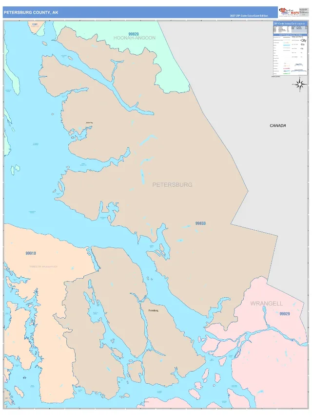 Petersburg County, AK ZIP Code Wall Map, ColorCast style