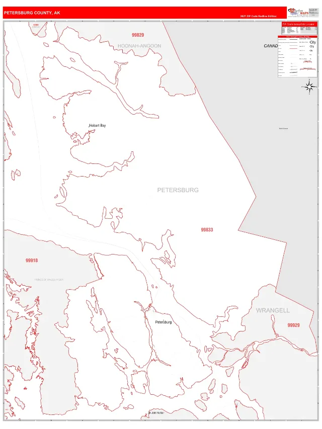 Petersburg County, AK ZIP Code Wall Map, RedLine style