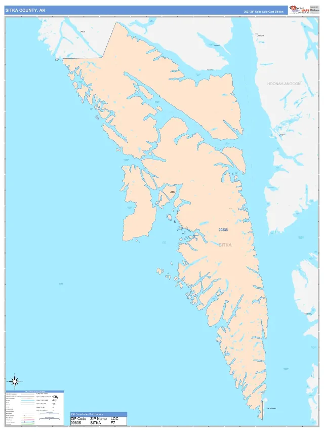 Sitka County, AK ZIP Code Wall Map, ColorCast style