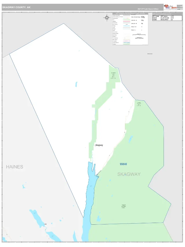 Skagway County, AK ZIP Code Wall Map, Classic style