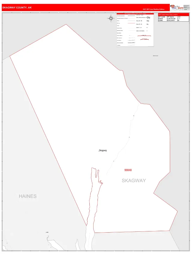 Skagway County, AK ZIP Code Wall Map, RedLine style