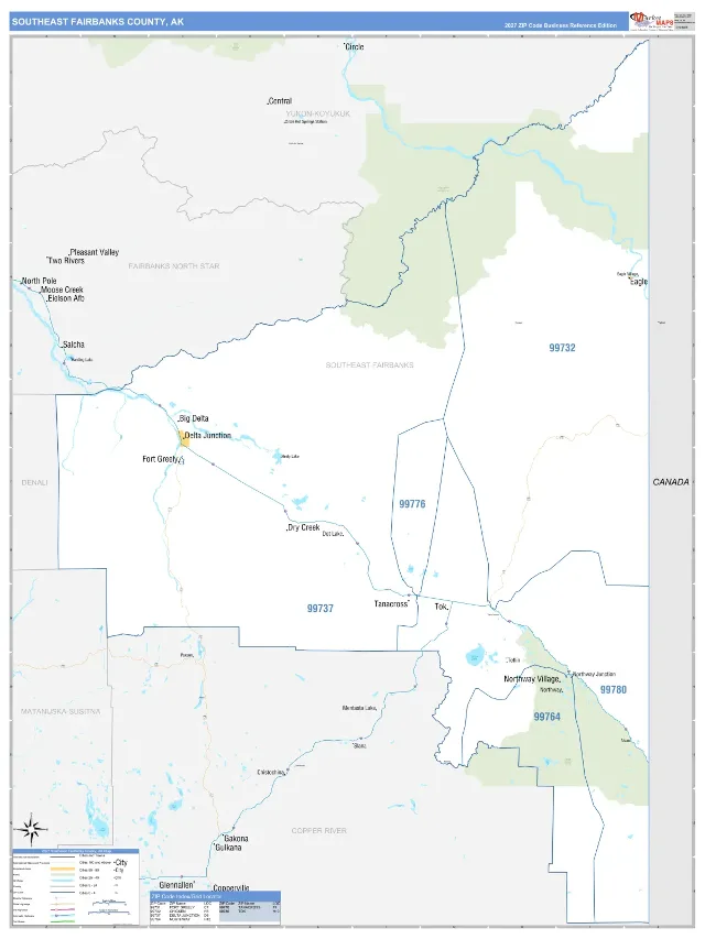 Southeast Fairbanks County, AK ZIP Code Wall Map, Business Reference style