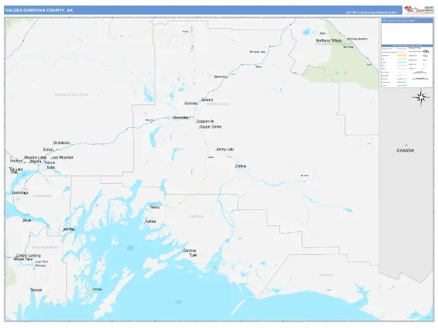 Valdez-Cordova County, AK ZIP Code Wall Map, Business Reference style