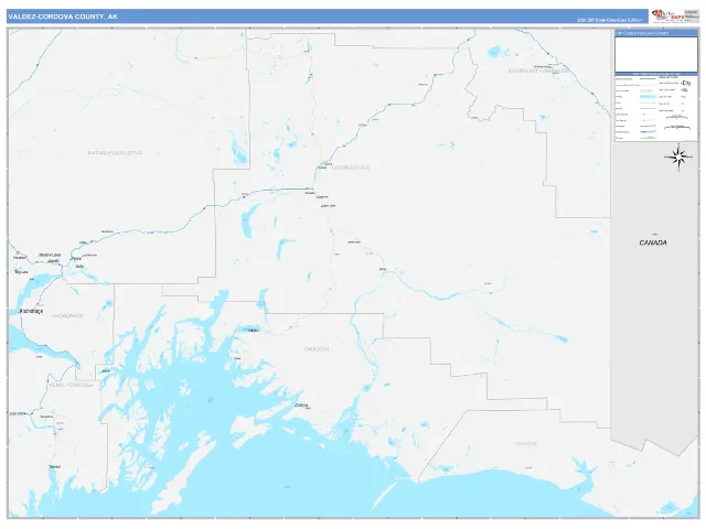 Valdez-Cordova County, AK ZIP Code Wall Map, ColorCast style