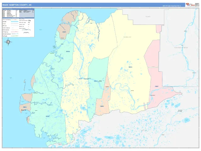 Wade Hampton County, AK ZIP Code Wall Map, ColorCast style