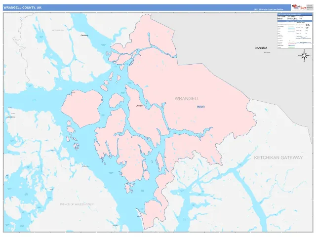 Wrangell County, AK ZIP Code Wall Map, ColorCast style