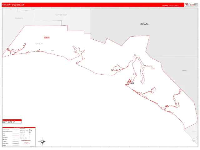 Yakutat County, AK ZIP Code Wall Map, RedLine style