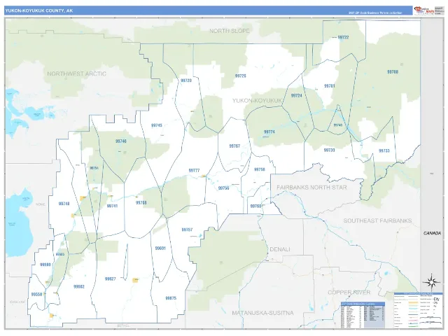 Yukon-Koyukuk County, AK ZIP Code Wall Map, Business Reference style