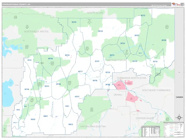Yukon-Koyukuk County, AK ZIP Code Wall Map, Classic style