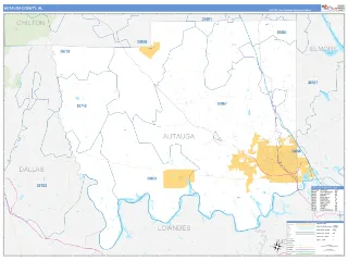 Autauga County, AL Business Reference style ZIP Code wall map