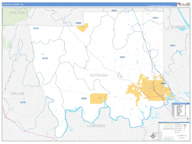 Autauga County, AL ZIP Code Wall Map, Business Reference style